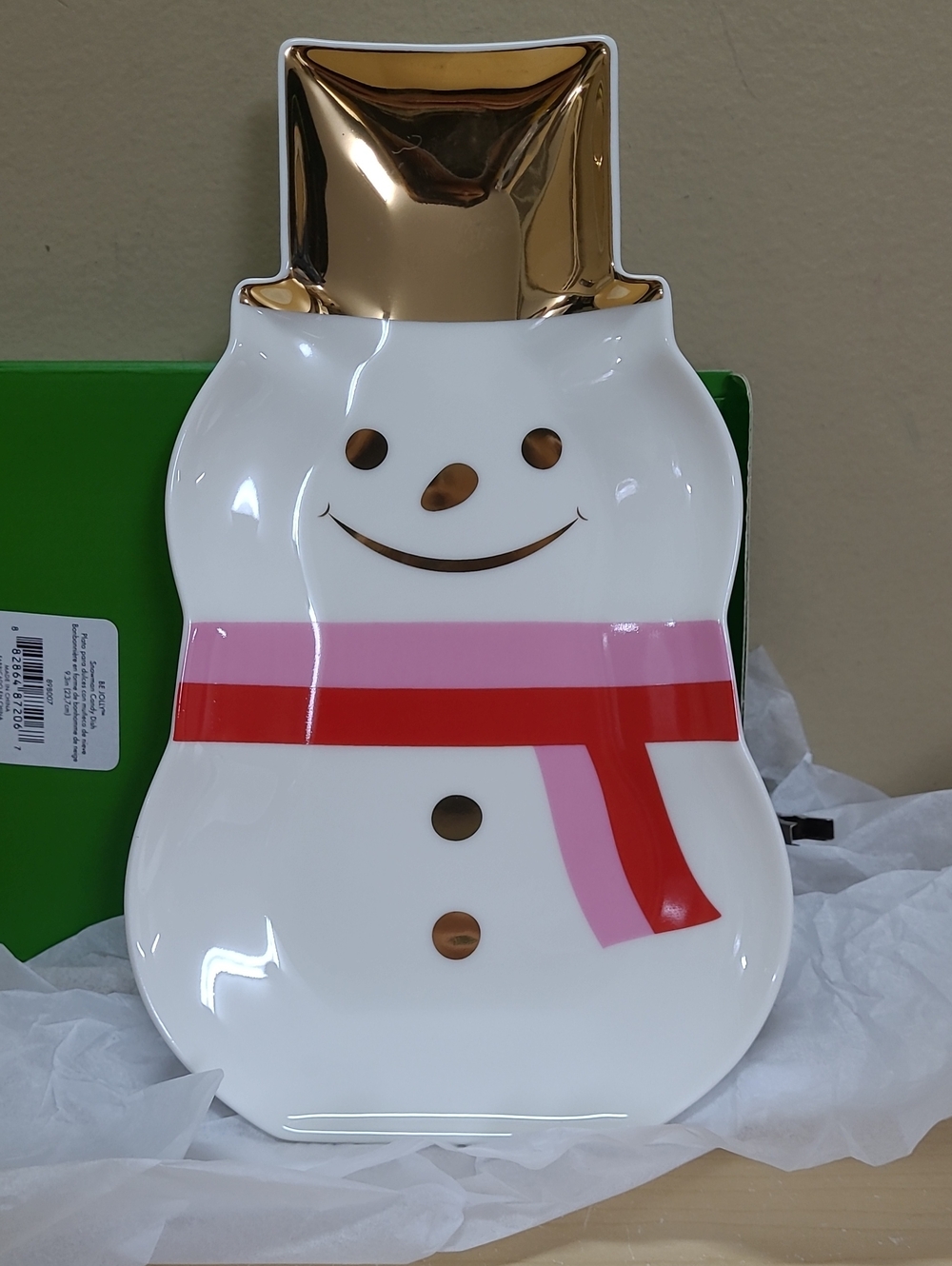 Kate Sade Be Jolly Snowman Candy Dish By Lenox White & Gold 9.3"L NWT